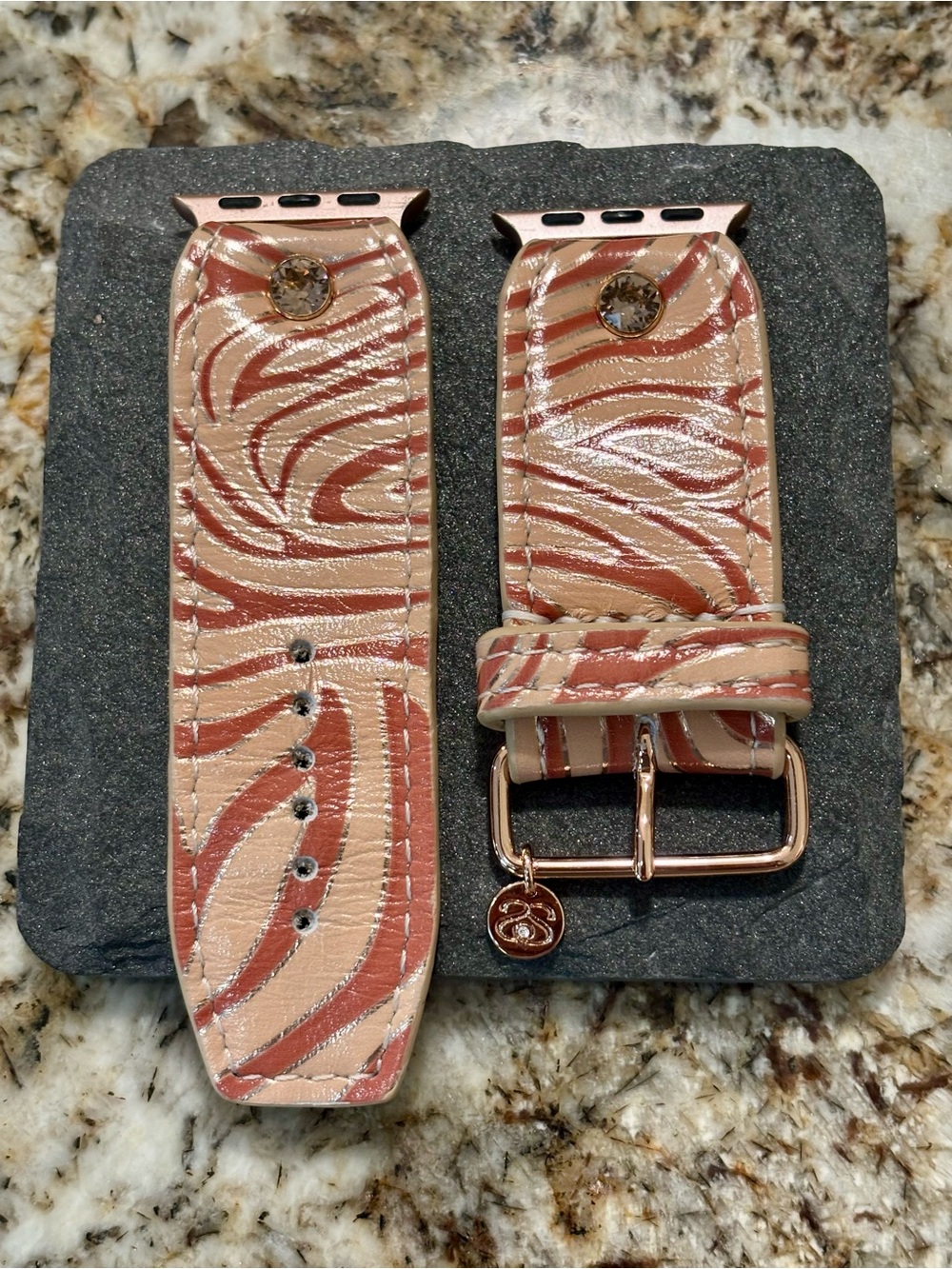 Rose Gold Zebra Print Leather Apple Watch Band